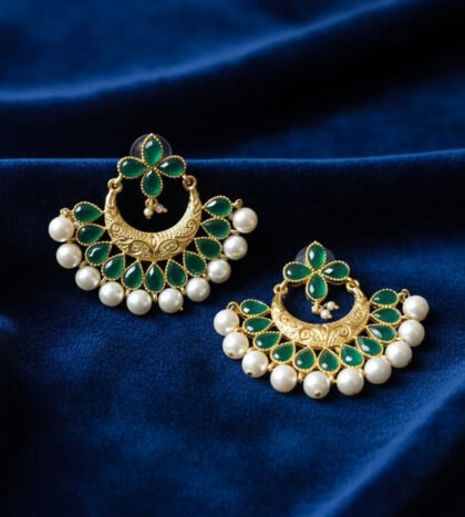 Pink Kundan Chandbali Earrings with Pearl Drops & Gold Finish